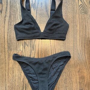 Good American Black Textured Bikini Set